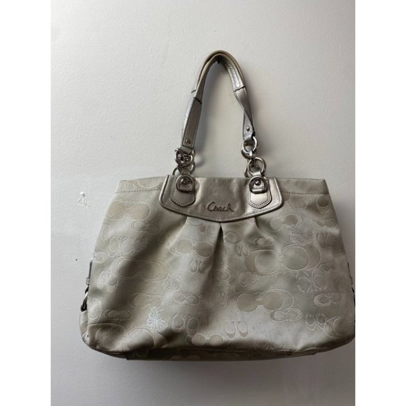 COACH Large Silver Jacquard Fabric Tote Bag - Picture 3 of 13